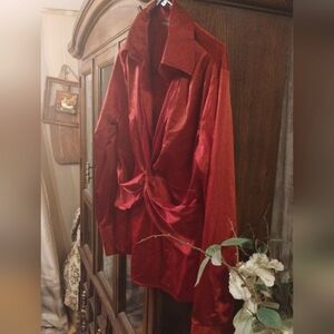 New York & Company Vibrant Dark  Red Top (14)